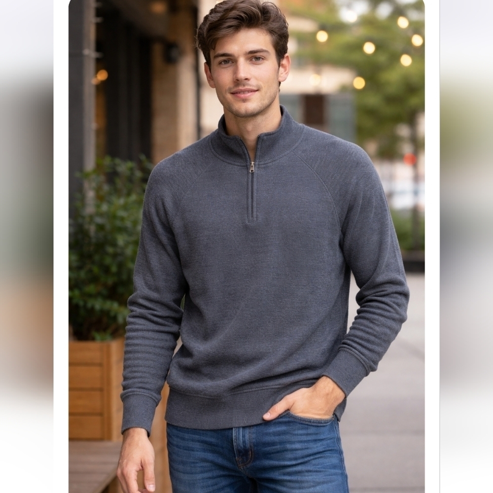 Flag and Anthem Gray 1/4 Zip Long Sleeve Mens Size S Pullover 100% Cotton